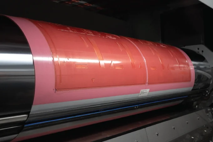 Flexo polymer plate mounted on cylinder